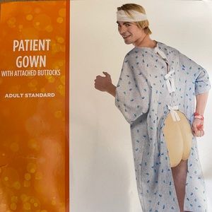 Patient Gown with Attached Buttocks - Blue Pattern